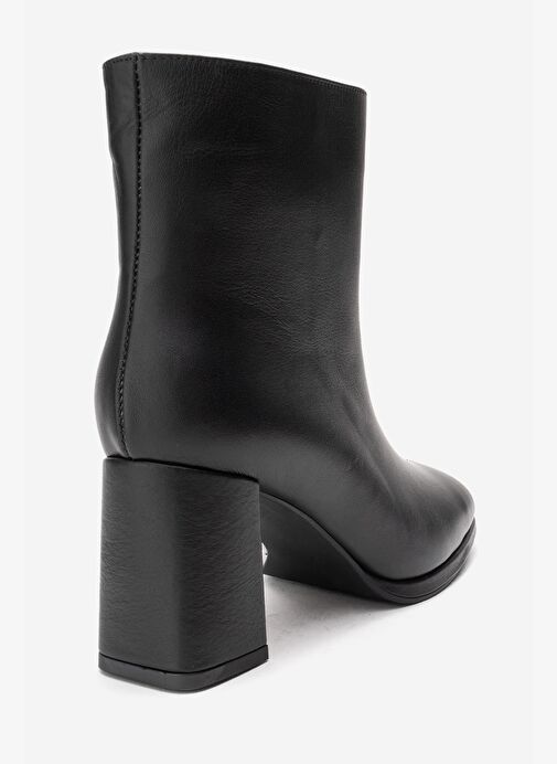 NAPOLI Siyah Cilt Hakiki Deri Kadın Kalın Topuklu Bot - Görsel 6