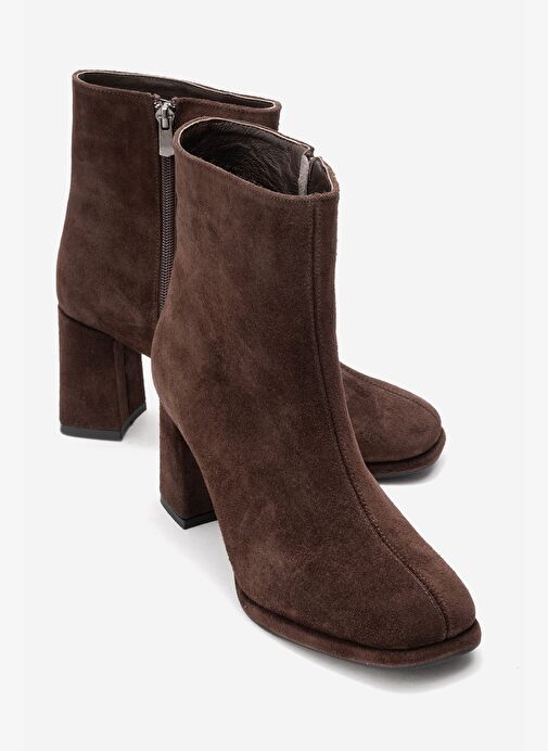 NAPOLI Kahverengi Süet Hakiki Deri Kadın Kalın Topuklu Bot - Görsel 2
