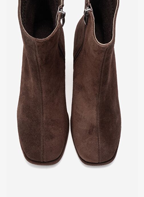 NAPOLI Kahverengi Süet Hakiki Deri Kadın Kalın Topuklu Bot - Görsel 3