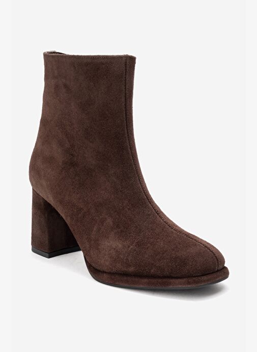NAPOLI Kahverengi Süet Hakiki Deri Kadın Kalın Topuklu Bot - Görsel 4