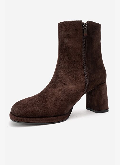 NAPOLI Kahverengi Süet Hakiki Deri Kadın Kalın Topuklu Bot - Görsel 5