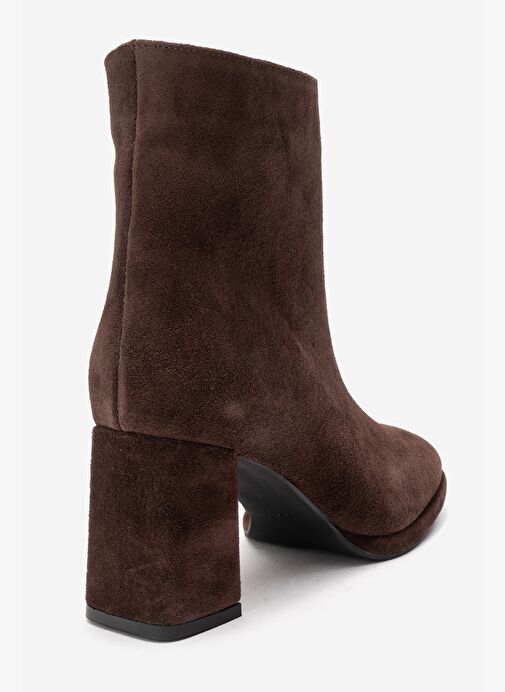 NAPOLI Kahverengi Süet Hakiki Deri Kadın Kalın Topuklu Bot - Görsel 6