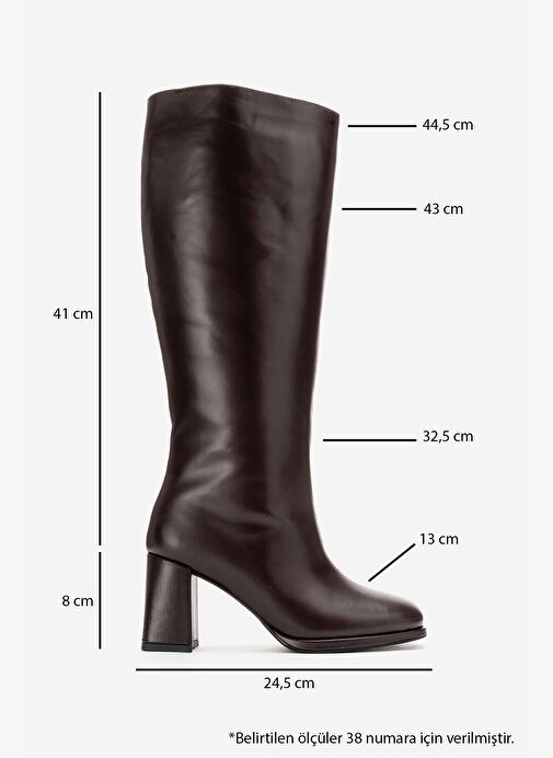 JAVEN Kahverengi Cilt Hakiki Deri Kadın Kalın Topuklu Çizme - Görsel 4