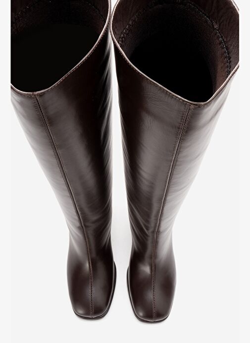 JAVEN Kahverengi Cilt Hakiki Deri Kadın Kalın Topuklu Çizme - Görsel 9