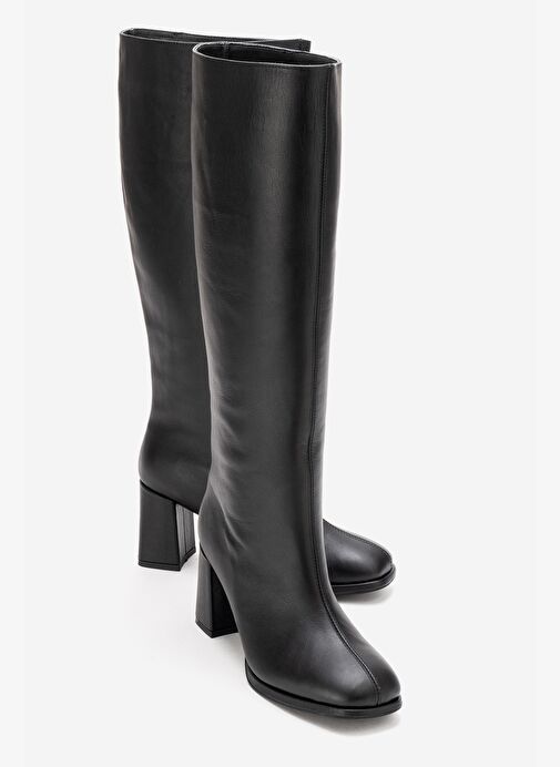 JAVEN Siyah Cilt Hakiki Deri Kadın Kalın Topuklu Çizme - Görsel 2