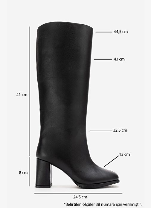 JAVEN Siyah Cilt Hakiki Deri Kadın Kalın Topuklu Çizme - Görsel 4
