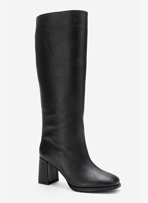 JAVEN Siyah Cilt Hakiki Deri Kadın Kalın Topuklu Çizme - Görsel 5