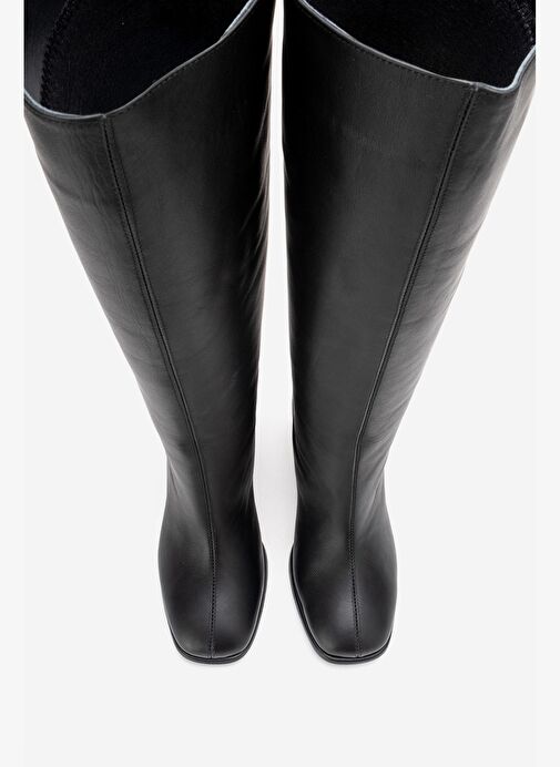 JAVEN Siyah Cilt Hakiki Deri Kadın Kalın Topuklu Çizme - Görsel 6