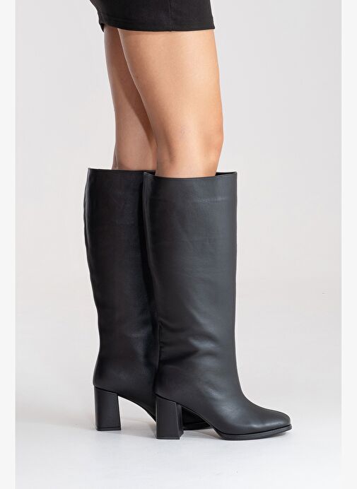 JAVEN Siyah Cilt Hakiki Deri Kadın Kalın Topuklu Çizme - Görsel 7