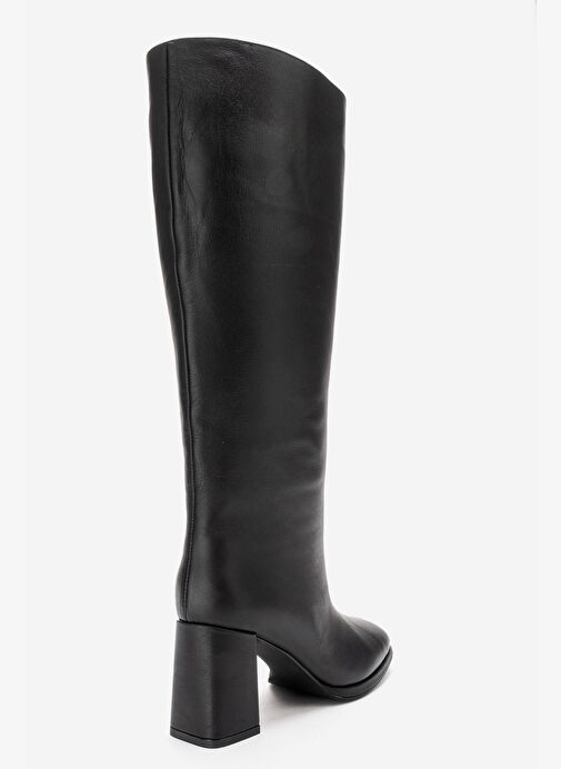 JAVEN Siyah Cilt Hakiki Deri Kadın Kalın Topuklu Çizme - Görsel 9