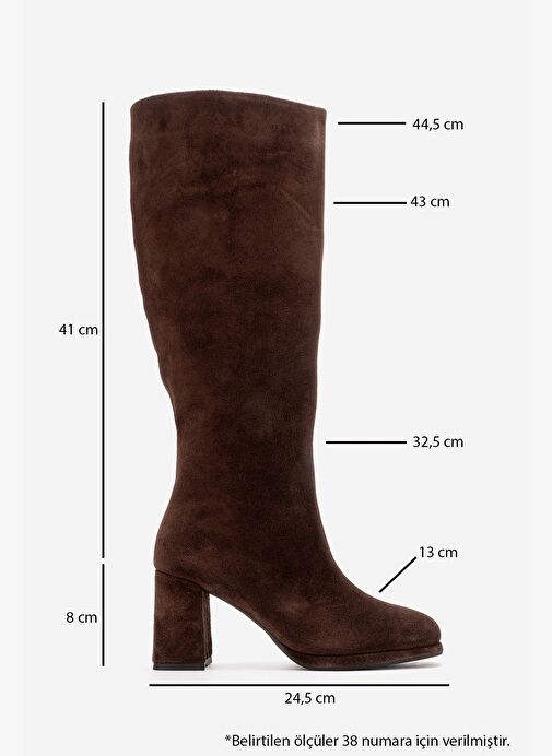 JAVEN Kahverengi Süet Hakiki Deri Kadın Kalın Topuklu Çizme - Görsel 4
