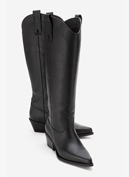 ANIA Siyah Cilt Hakiki Deri Kadın Western Çizme - Görsel 2
