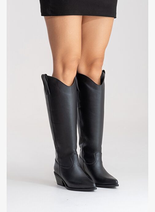 ANIA Siyah Cilt Hakiki Deri Kadın Western Çizme - Görsel 5