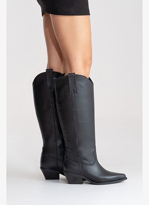 ANIA Siyah Cilt Hakiki Deri Kadın Western Çizme - Görsel 6