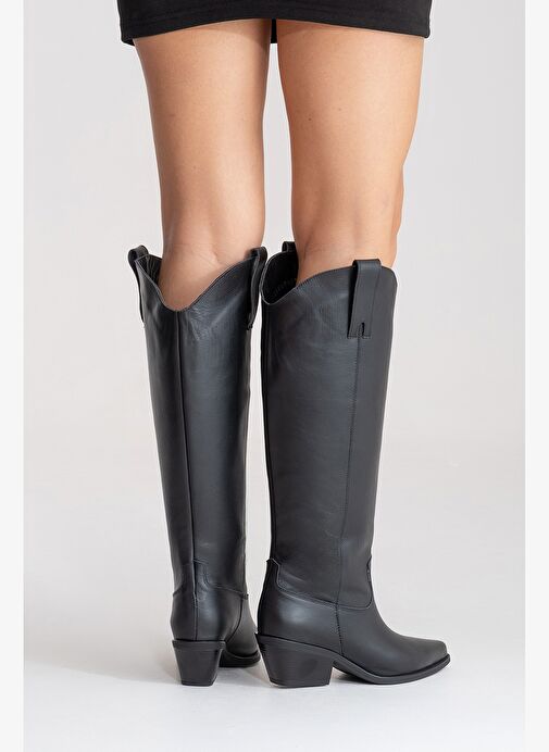 ANIA Siyah Cilt Hakiki Deri Kadın Western Çizme - Görsel 7