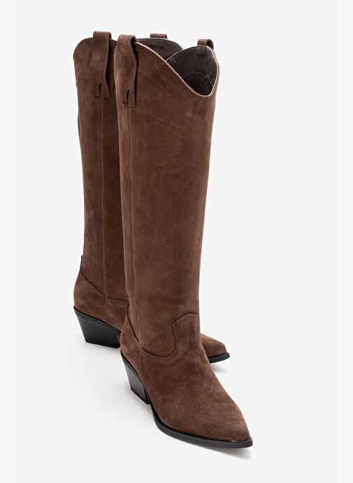 ANIA Kahverengi Süet Hakiki Deri Kadın Western Çizme - Görsel 2