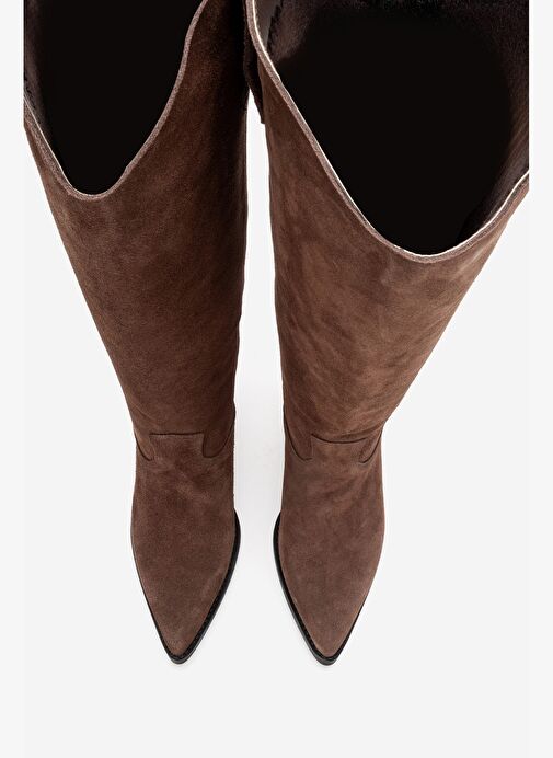 ANIA Kahverengi Süet Hakiki Deri Kadın Western Çizme - Görsel 3