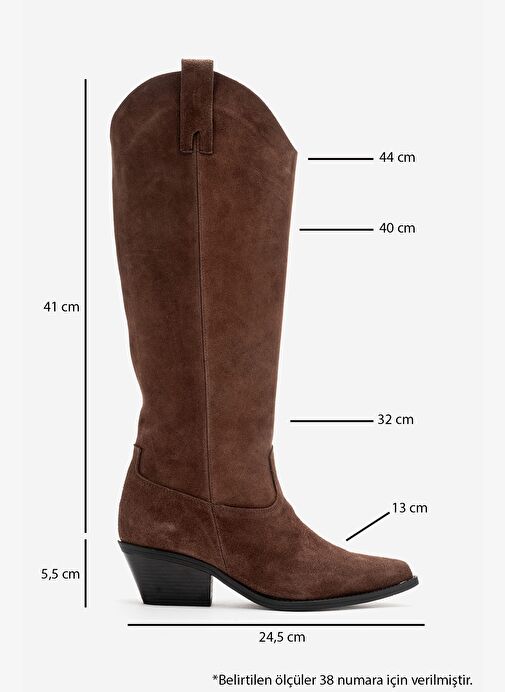 ANIA Kahverengi Süet Hakiki Deri Kadın Western Çizme - Görsel 4