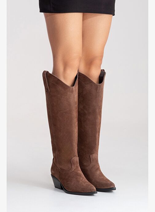 ANIA Kahverengi Süet Hakiki Deri Kadın Western Çizme - Görsel 5
