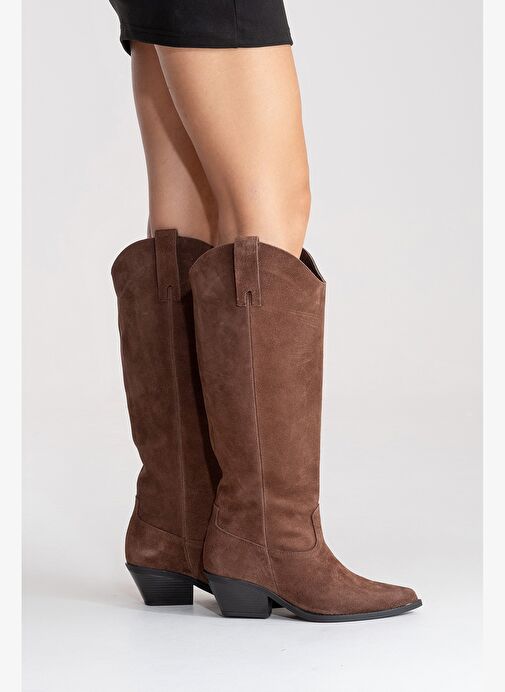 ANIA Kahverengi Süet Hakiki Deri Kadın Western Çizme - Görsel 6