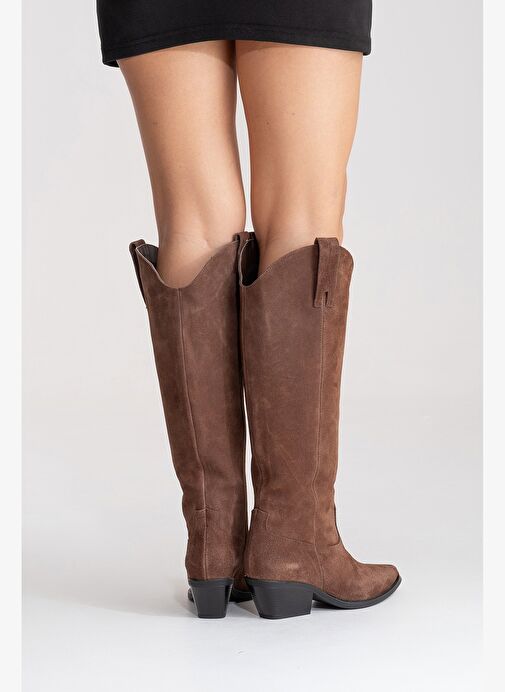 ANIA Kahverengi Süet Hakiki Deri Kadın Western Çizme - Görsel 7