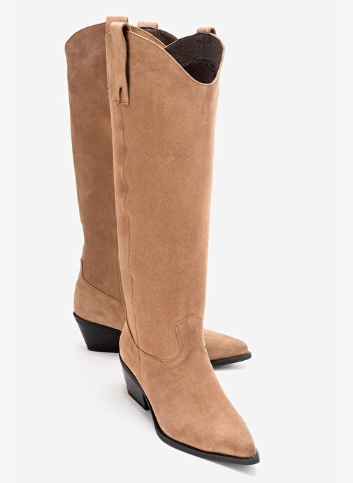 ANIA Toprak Süet Hakiki Deri Kadın Western Çizme - Görsel 2