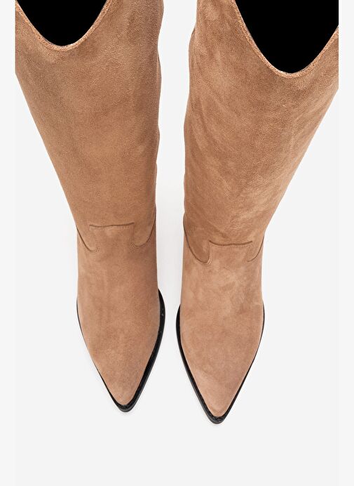 ANIA Toprak Süet Hakiki Deri Kadın Western Çizme - Görsel 3