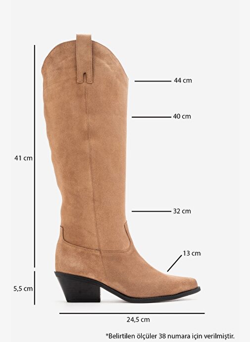 ANIA Toprak Süet Hakiki Deri Kadın Western Çizme - Görsel 4