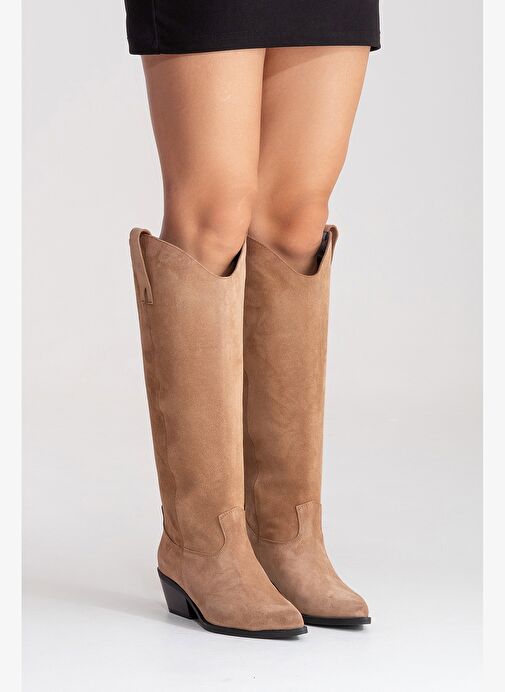 ANIA Toprak Süet Hakiki Deri Kadın Western Çizme - Görsel 5