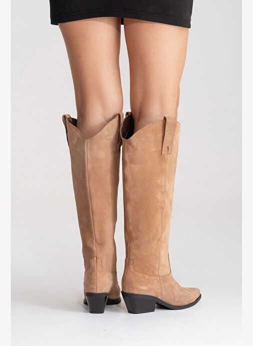 ANIA Toprak Süet Hakiki Deri Kadın Western Çizme - Görsel 7