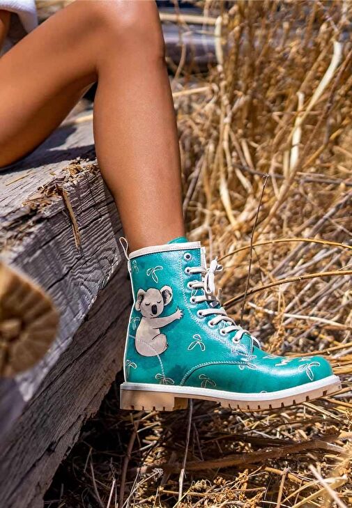 Kadın Vegan Deri Yeşil Uzun Bot - Koala Hug Tasarım - Görsel 6