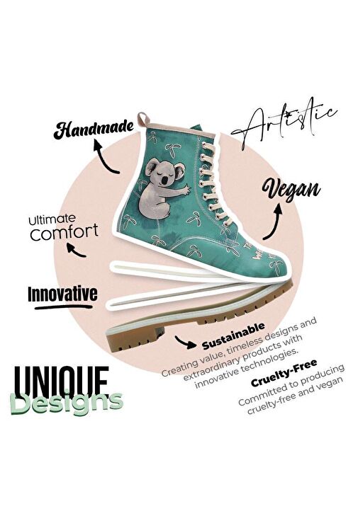 Kadın Vegan Deri Yeşil Uzun Bot - Koala Hug Tasarım - Görsel 8