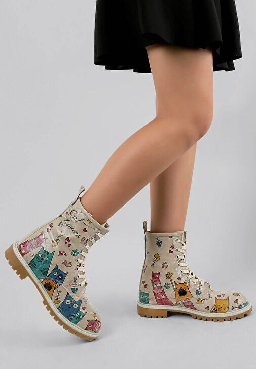 Kadın Vegan Deri Bej Uzun Bot - Cat Lovers Tasarım - Görsel 2