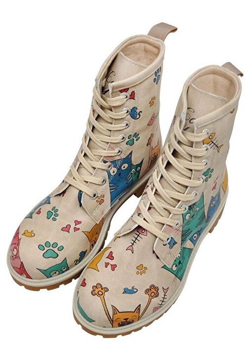 Kadın Vegan Deri Bej Uzun Bot - Cat Lovers Tasarım - Görsel 6