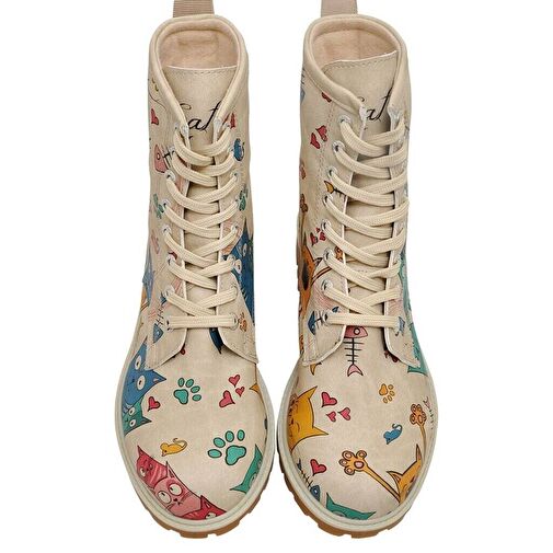 Kadın Vegan Deri Bej Uzun Bot - Cat Lovers Tasarım - Görsel 7