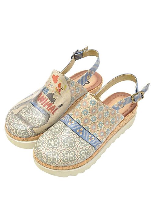 Kadın Vegan Deri Çok Renkli Kalın Taban Sandalet - Urban Animal Tasarım - Görsel 4