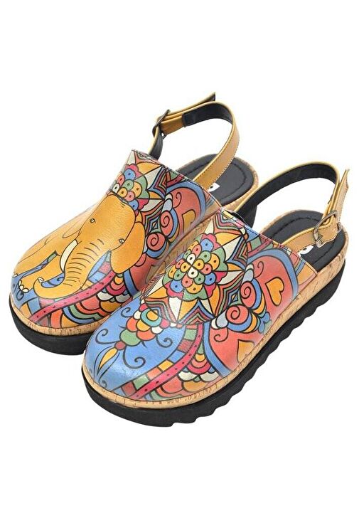 Kadın Vegan Deri Turuncu Kalın Taban Sandalet - India Tasarım - Görsel 2