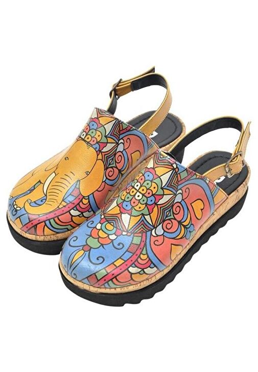 Kadın Vegan Deri Turuncu Kalın Taban Sandalet - India Tasarım - Görsel 4