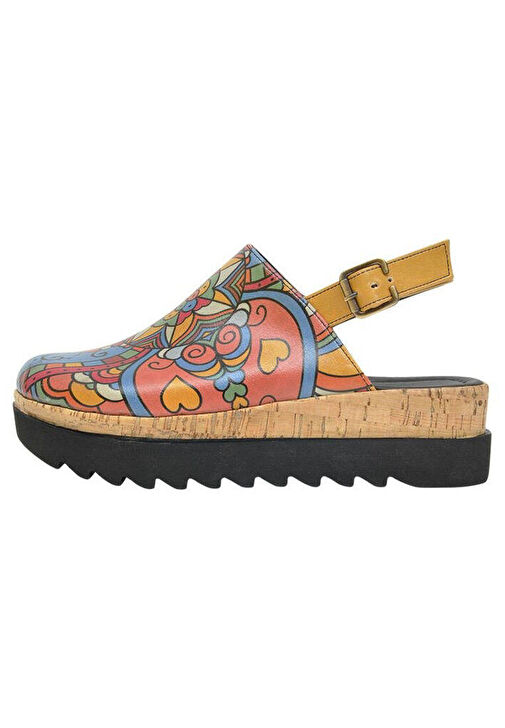 Kadın Vegan Deri Turuncu Kalın Taban Sandalet - India Tasarım - Görsel 5