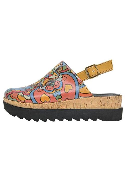 Kadın Vegan Deri Turuncu Kalın Taban Sandalet - India Tasarım - Görsel 6