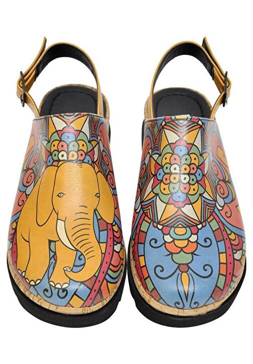 Kadın Vegan Deri Turuncu Kalın Taban Sandalet - India Tasarım - Görsel 8