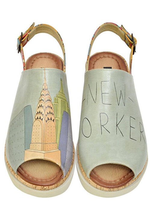 Kadın Vegan Deri Mavi Kalın Taban Sandalet - Manhattan Tasarım - Görsel 3