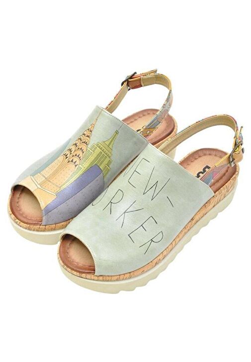 Kadın Vegan Deri Mavi Kalın Taban Sandalet - Manhattan Tasarım - Görsel 6