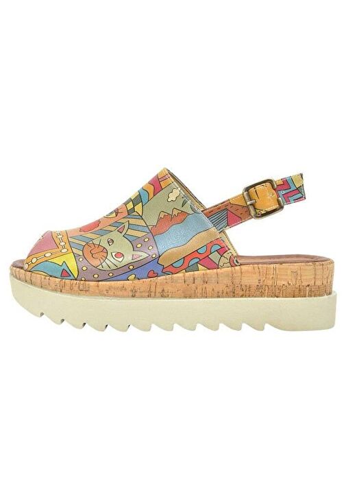 Kadın Vegan Deri Çok Renkli Kalın Taban Sandalet - Artsy Tasarım - Görsel 4