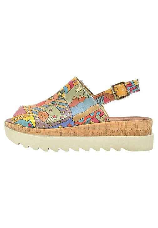 Kadın Vegan Deri Çok Renkli Kalın Taban Sandalet - Artsy Tasarım - Görsel 5