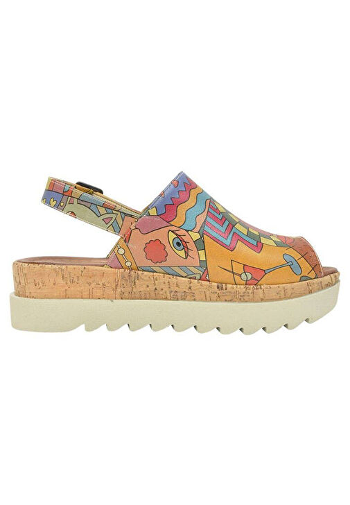 Kadın Vegan Deri Çok Renkli Kalın Taban Sandalet - Artsy Tasarım - Görsel 7