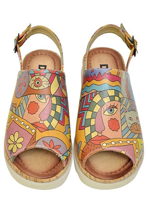 Kadın Vegan Deri Çok Renkli Kalın Taban Sandalet - Artsy Tasarım - Görsel 8