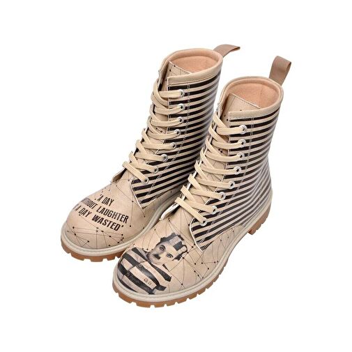 Kadın Vegan Deri Bej Uzun Bot - C.Chaplin Tasarım - Görsel 9