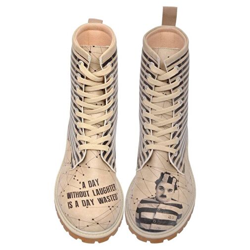 Kadın Vegan Deri Bej Uzun Bot - C.Chaplin Tasarım - Görsel 4