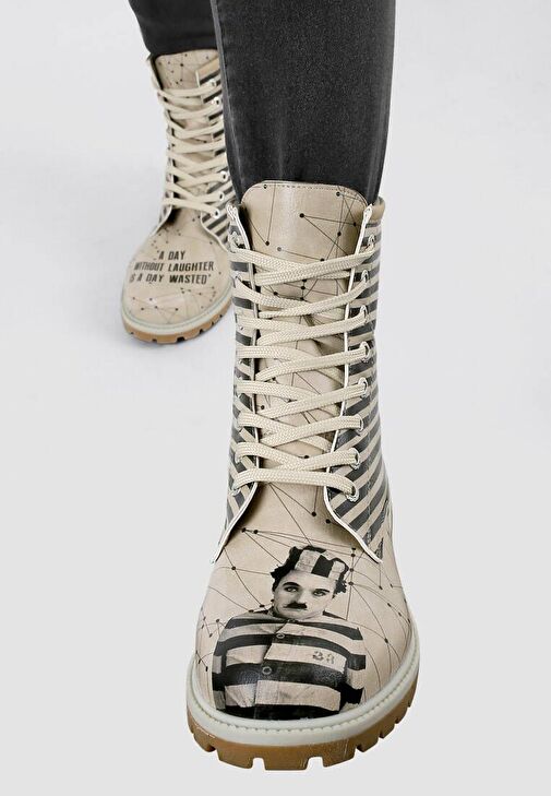 Kadın Vegan Deri Bej Uzun Bot - C.Chaplin Tasarım - Görsel 5